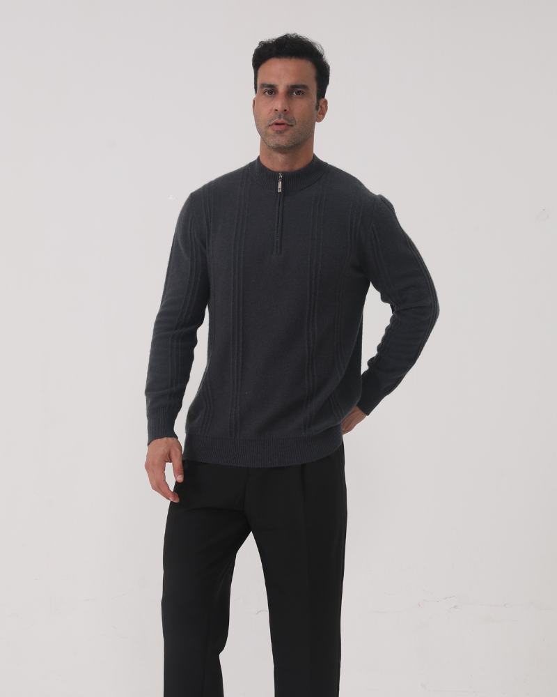 100% Cashmere Ribbed Half Zip